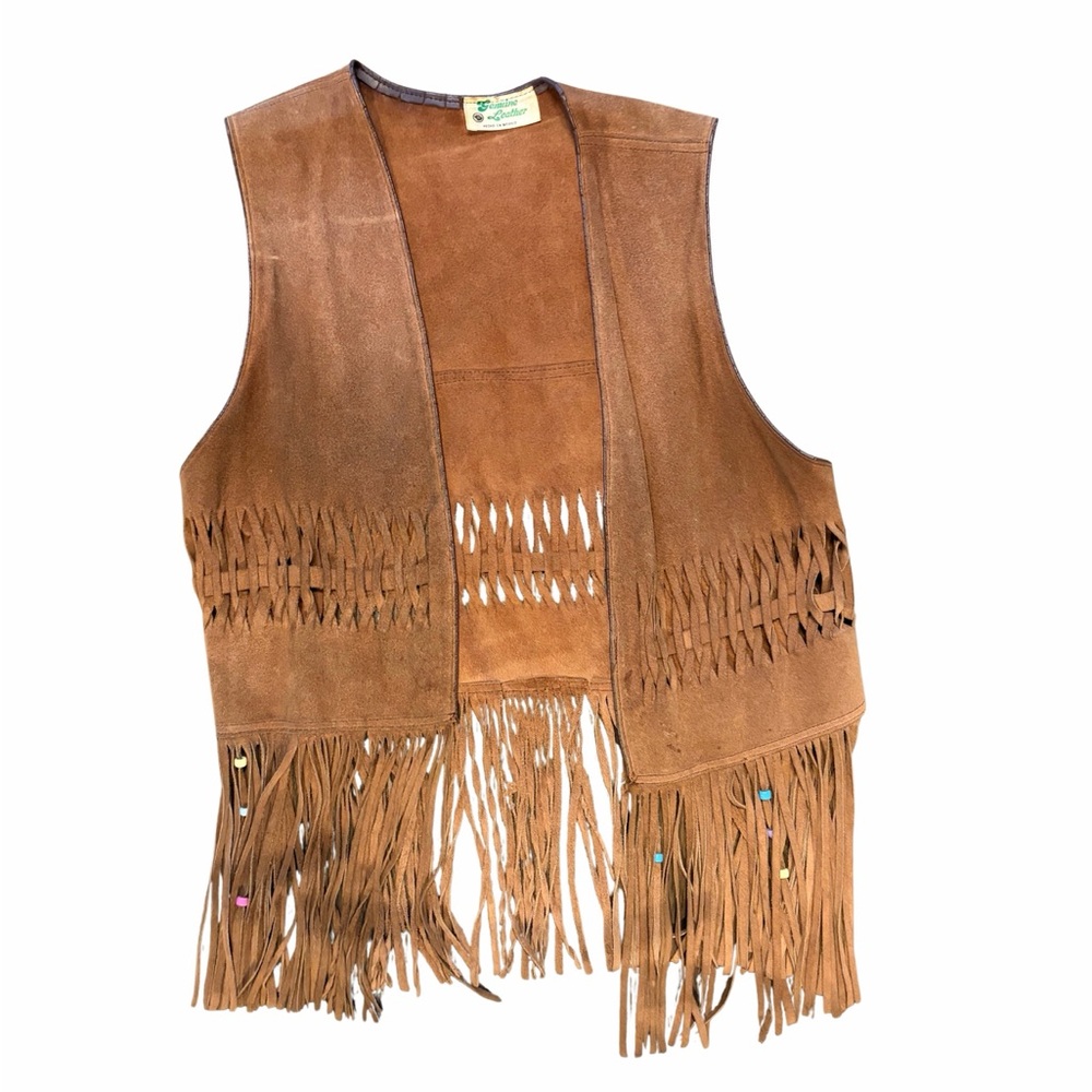 Boho Festival Vintage Brown Fringe 70's Leather Suede Vest